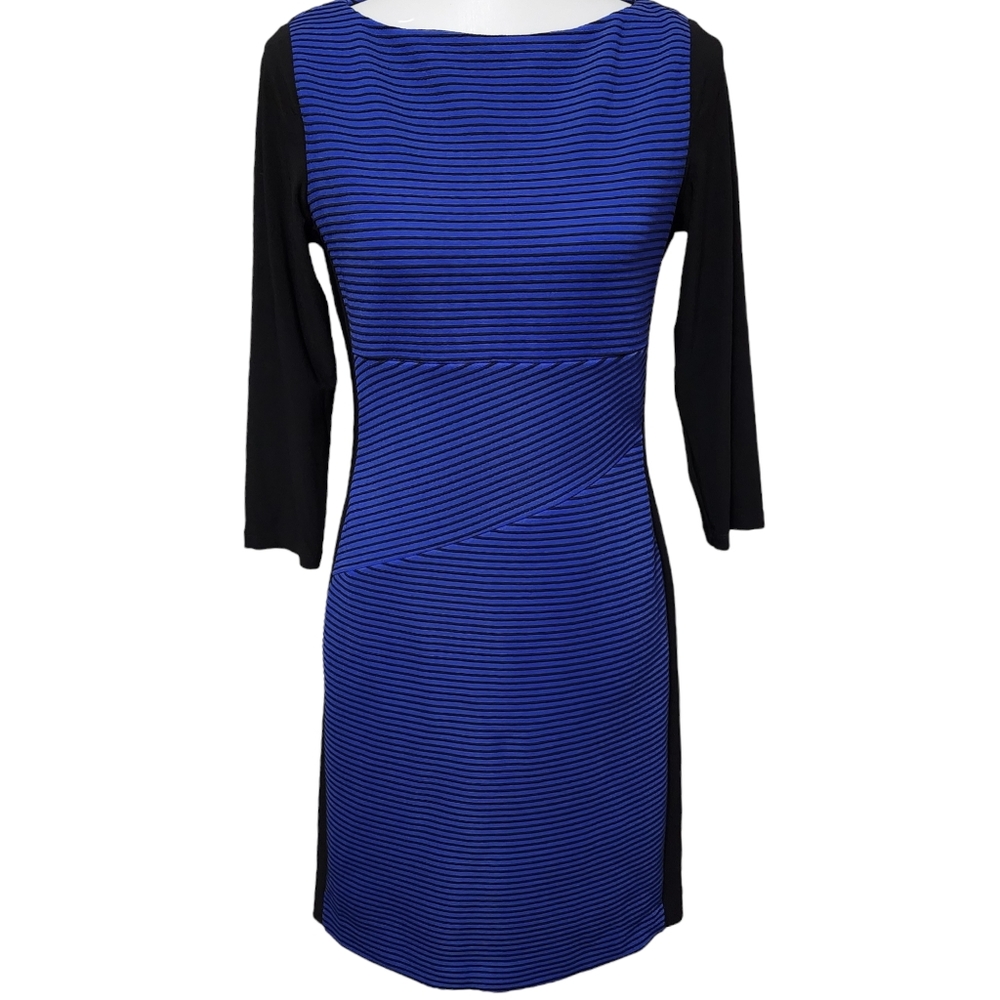 Chaps royal blue & black ribbed sheath dress size 6